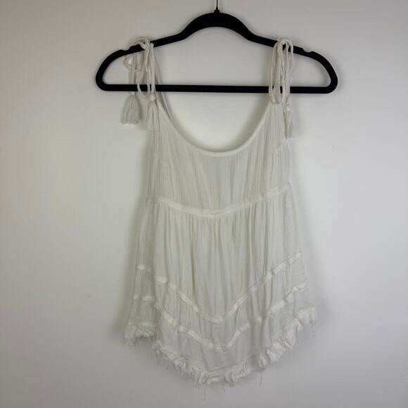 Rip Curl Womens Tassel Tie Strap Lined Gauzy Beachy Fringe Hem White Tank Top XS - Picture 1 of 9